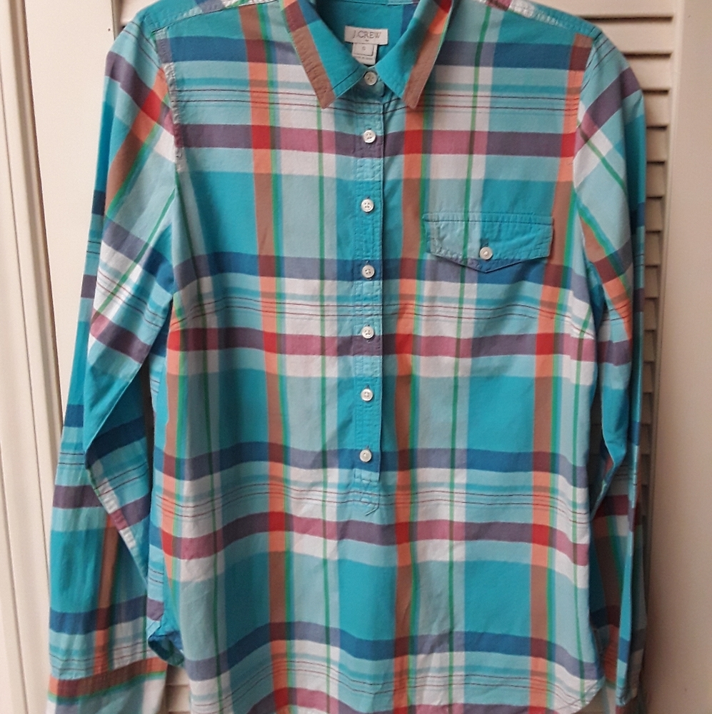 J Crew Blue Rainbow Striped Button Up Shirt S